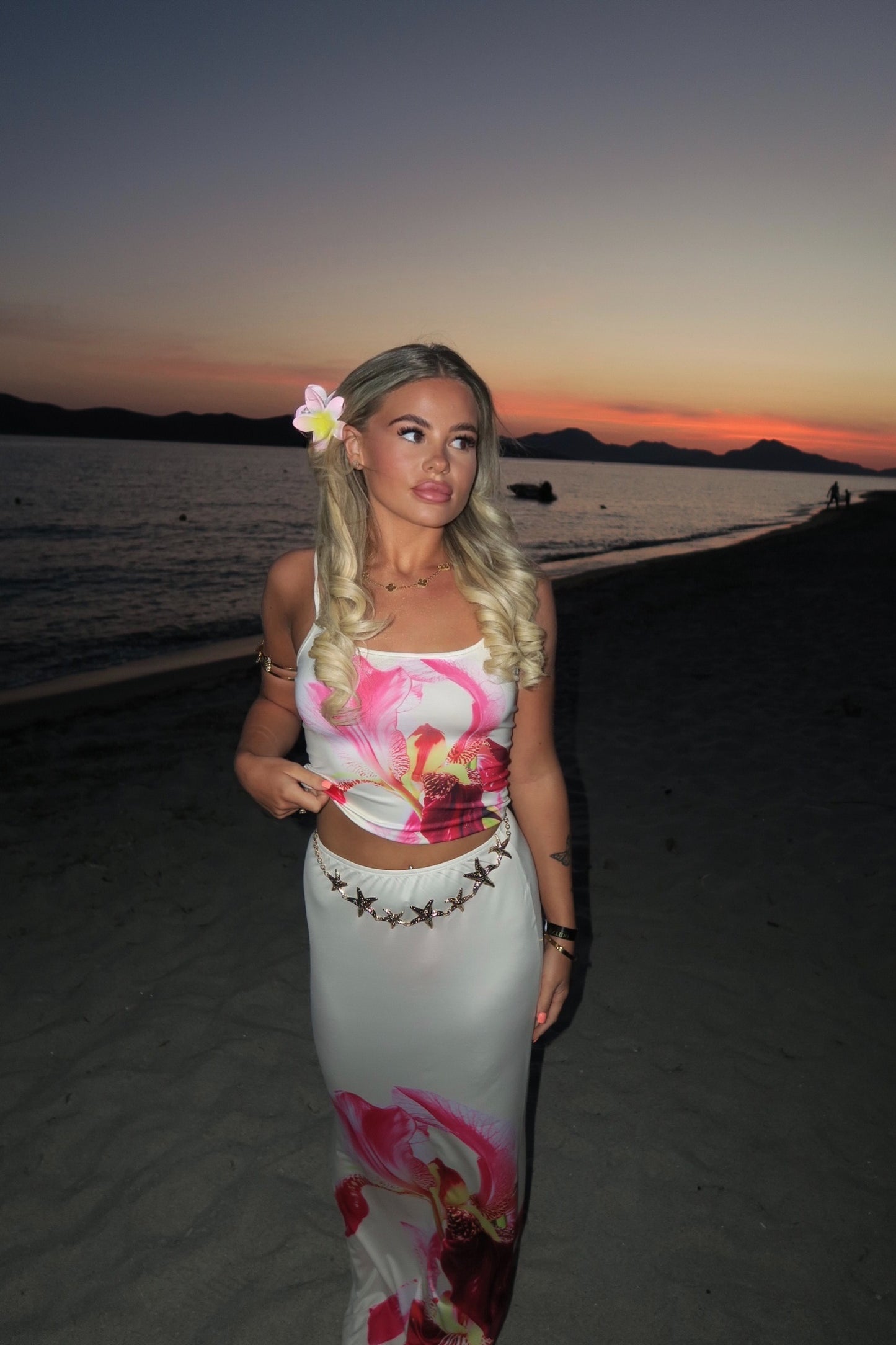 Strappy Floral Cami Top and Maxi Skirt Co-Ord in Yellow and Pink