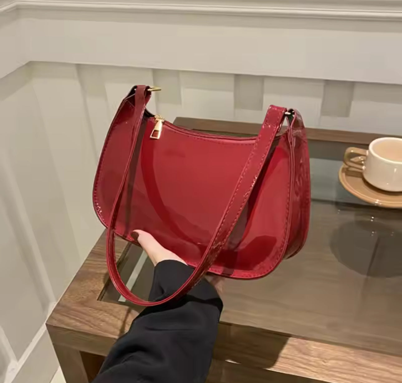 Noughties Vibe Shiny Shoulder Bag in Red