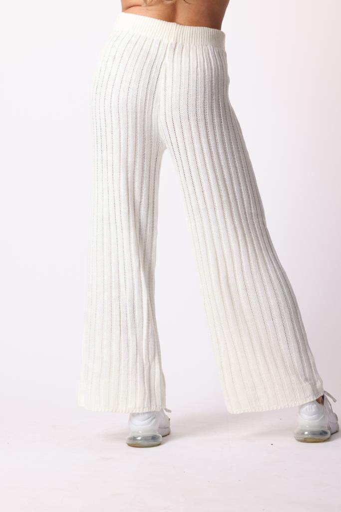Ribbed Wide Leg Trousers in White - watts that trend