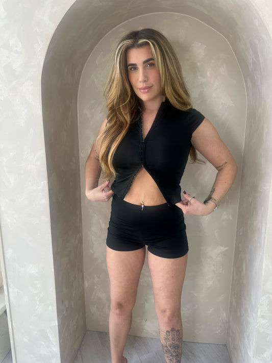 Multi Hook Top and Shorts Set in Black
