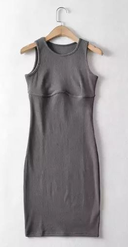 Premium Ribbed Dress in Grey, Black & Beige