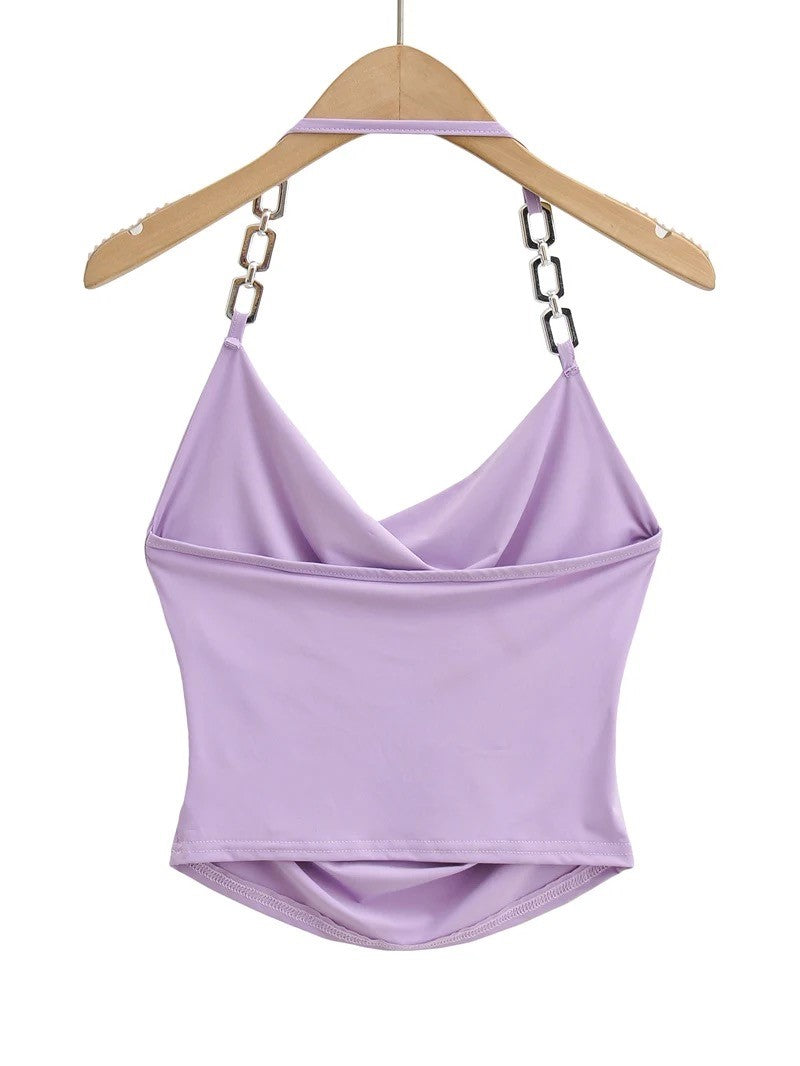 Ring Neck Halter Cami Crop Top in  Four Colour Ways