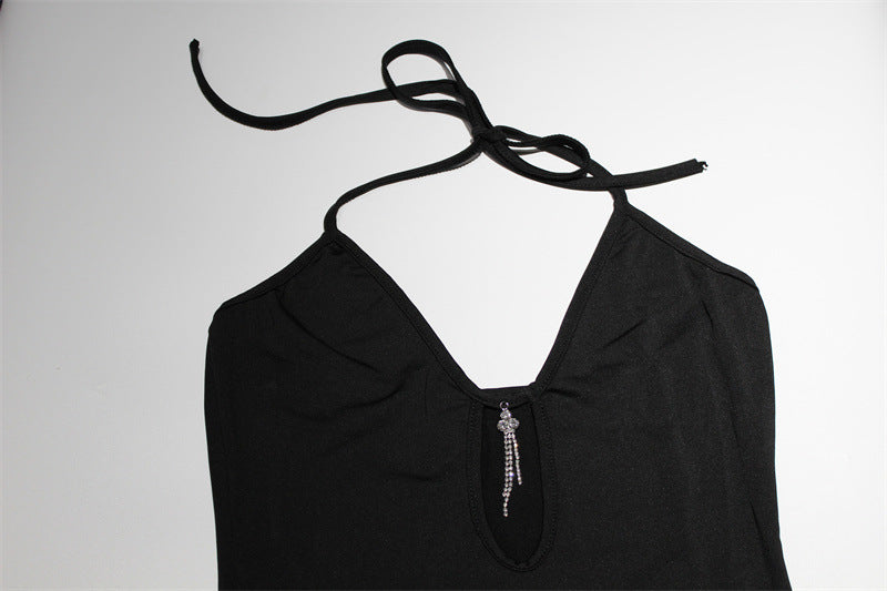 Cross Halter Cut Out Midi Dress in Black