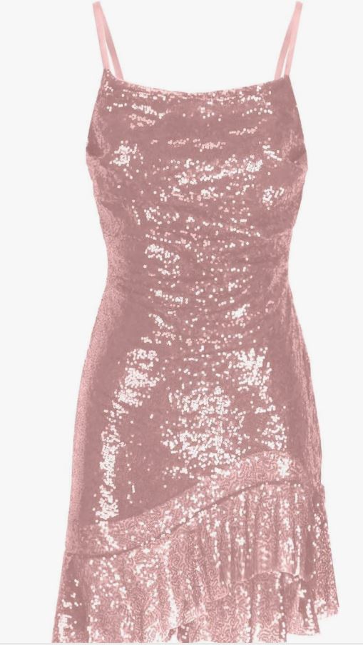 Lace Back Strappy Sequin Dress in Chocolate Brown or Pink