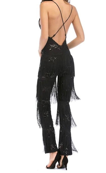 Plunge Sequin Tassel Jumpsuit in Four Colour Ways