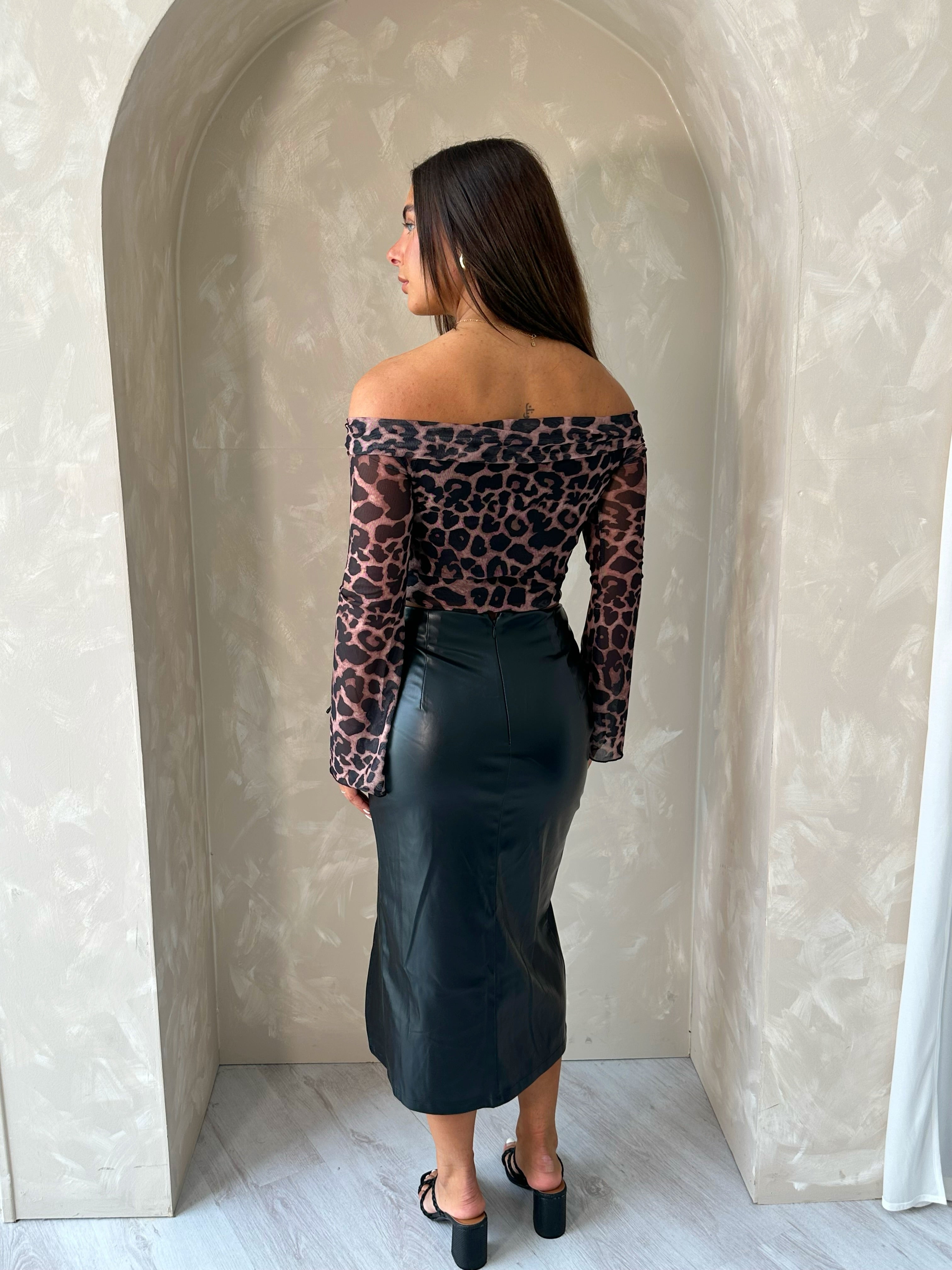 Cheetah Print Bardot Long Sleeved Top
