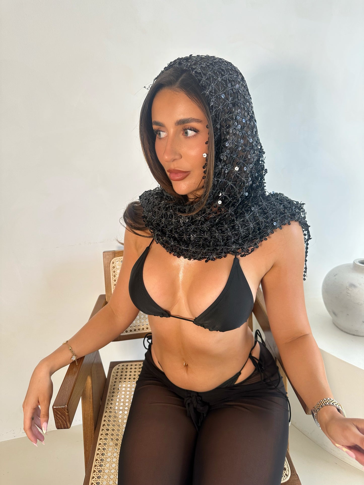 Multi Wear Sequin Scarf in Black