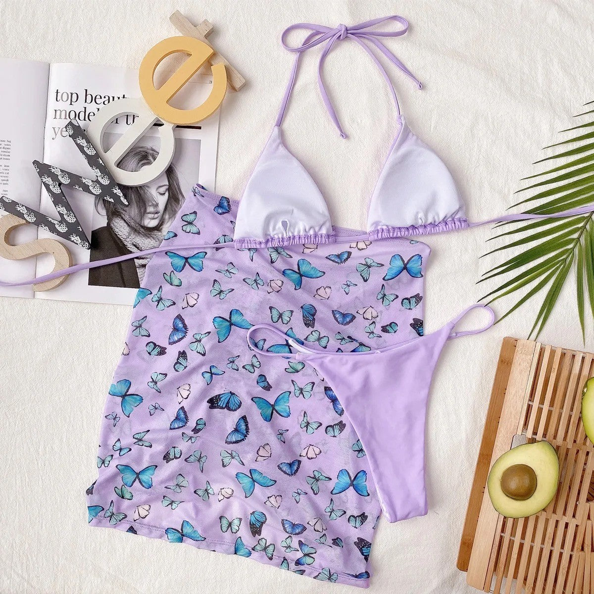 Butterfly Three Piece Swim Set in Lilac