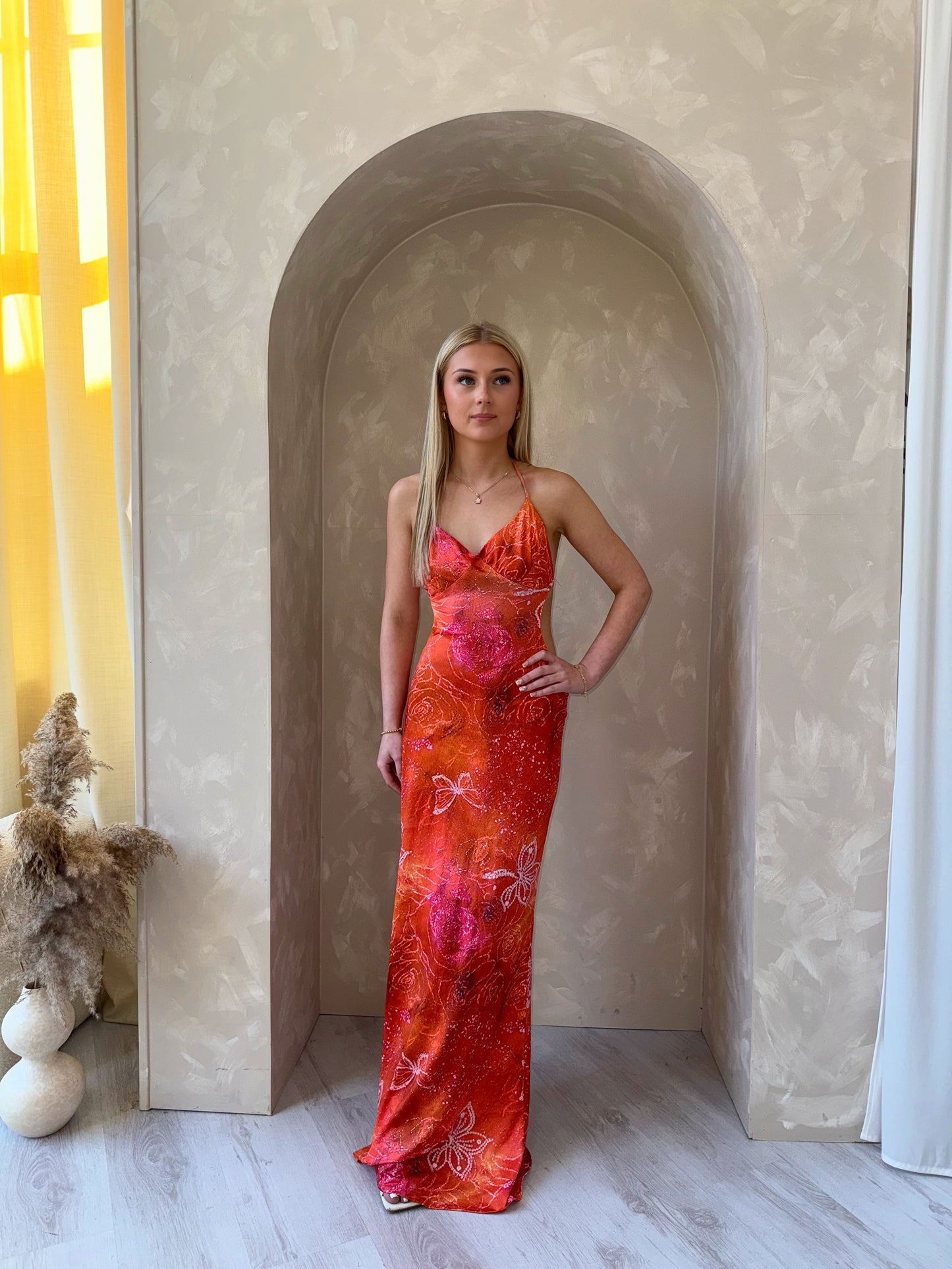 Halter Printed Cut Out Maxi Dress