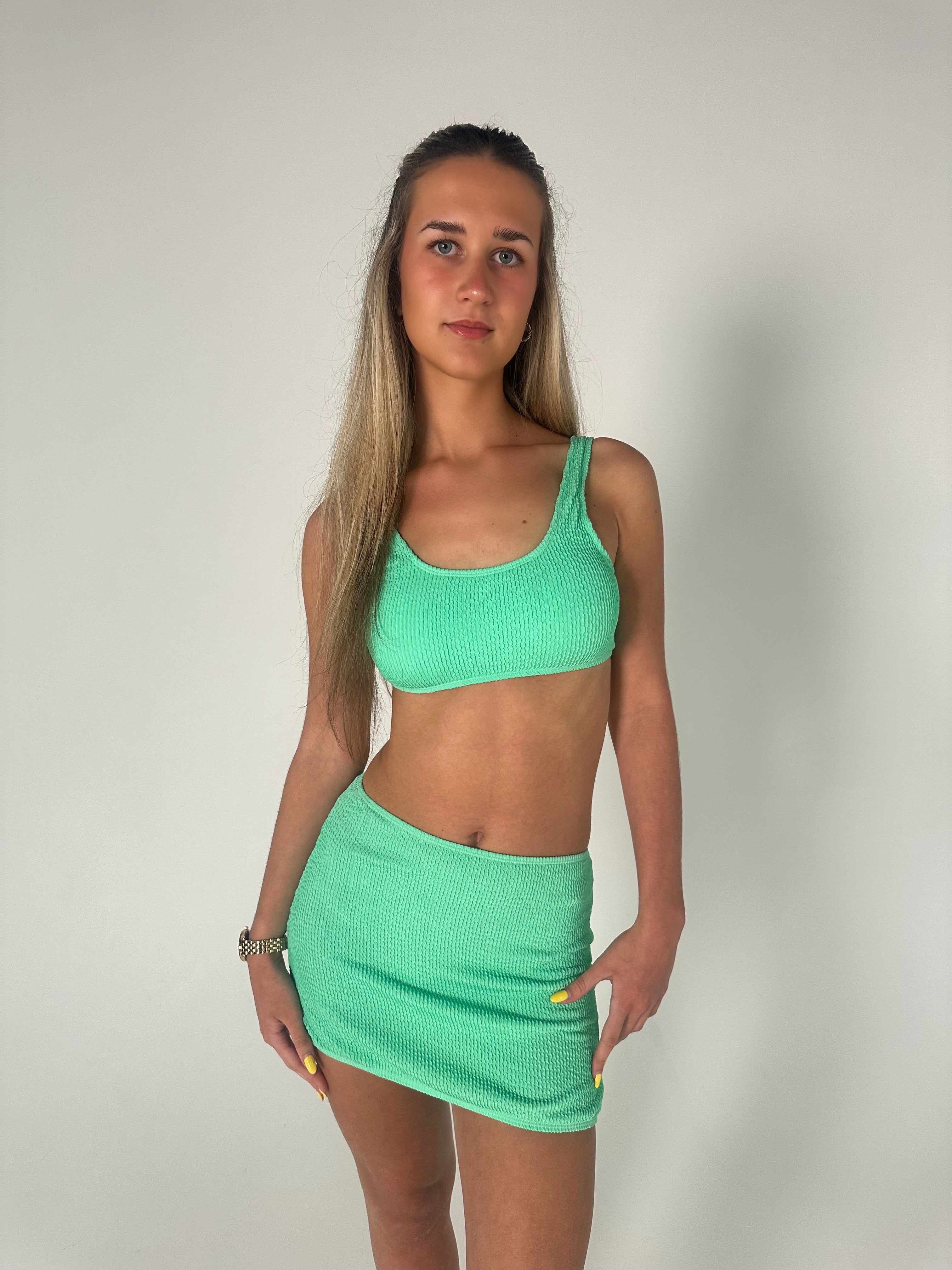 Ribbed Three Piece Swim Set in Green