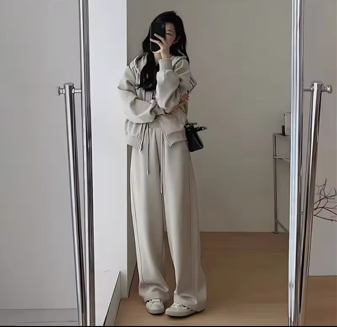 Oversized Zip Hoodie and Straight Legged Joggers in Beige