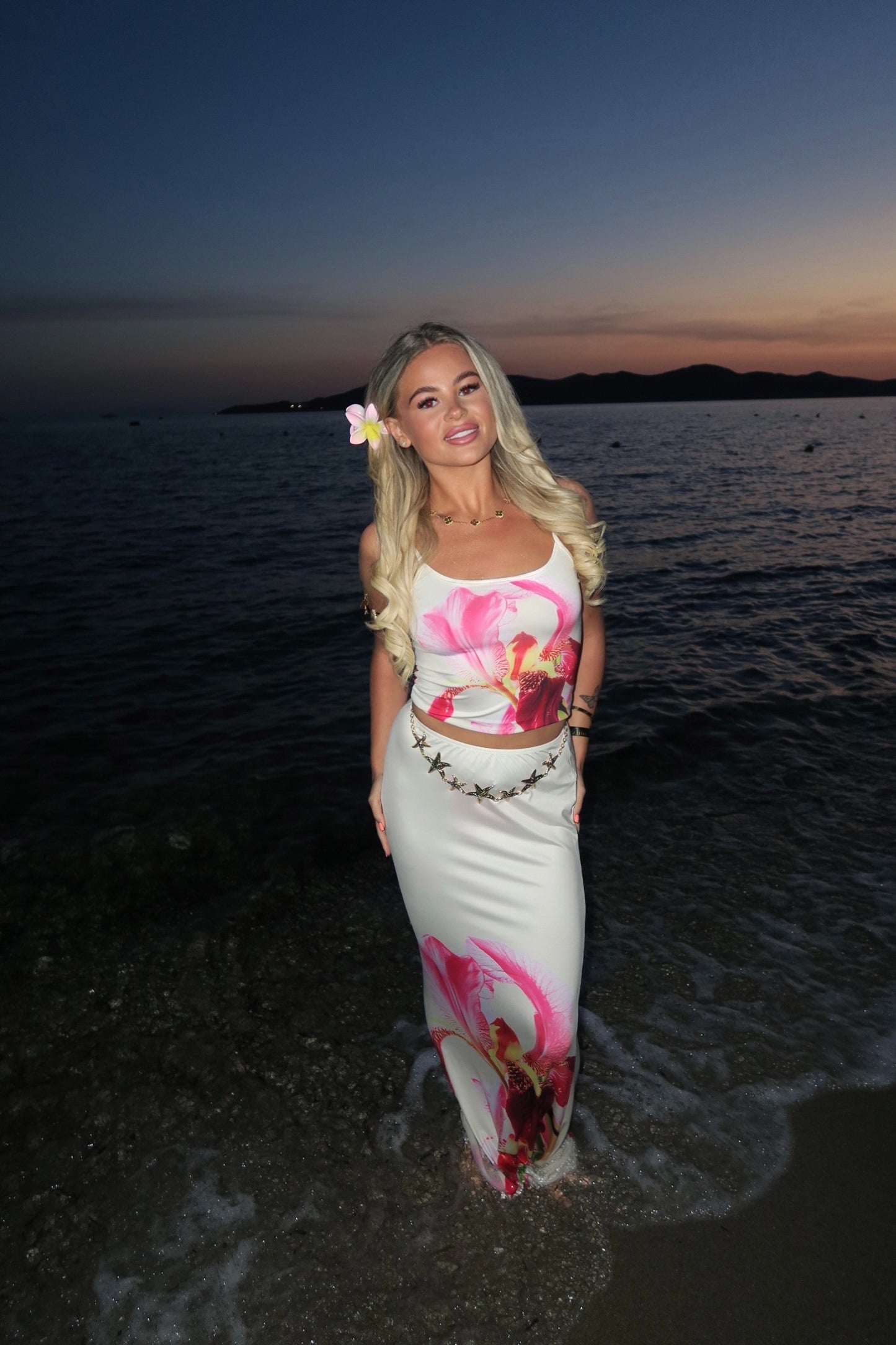 Strappy Floral Cami Top and Maxi Skirt Co-Ord in Yellow and Pink