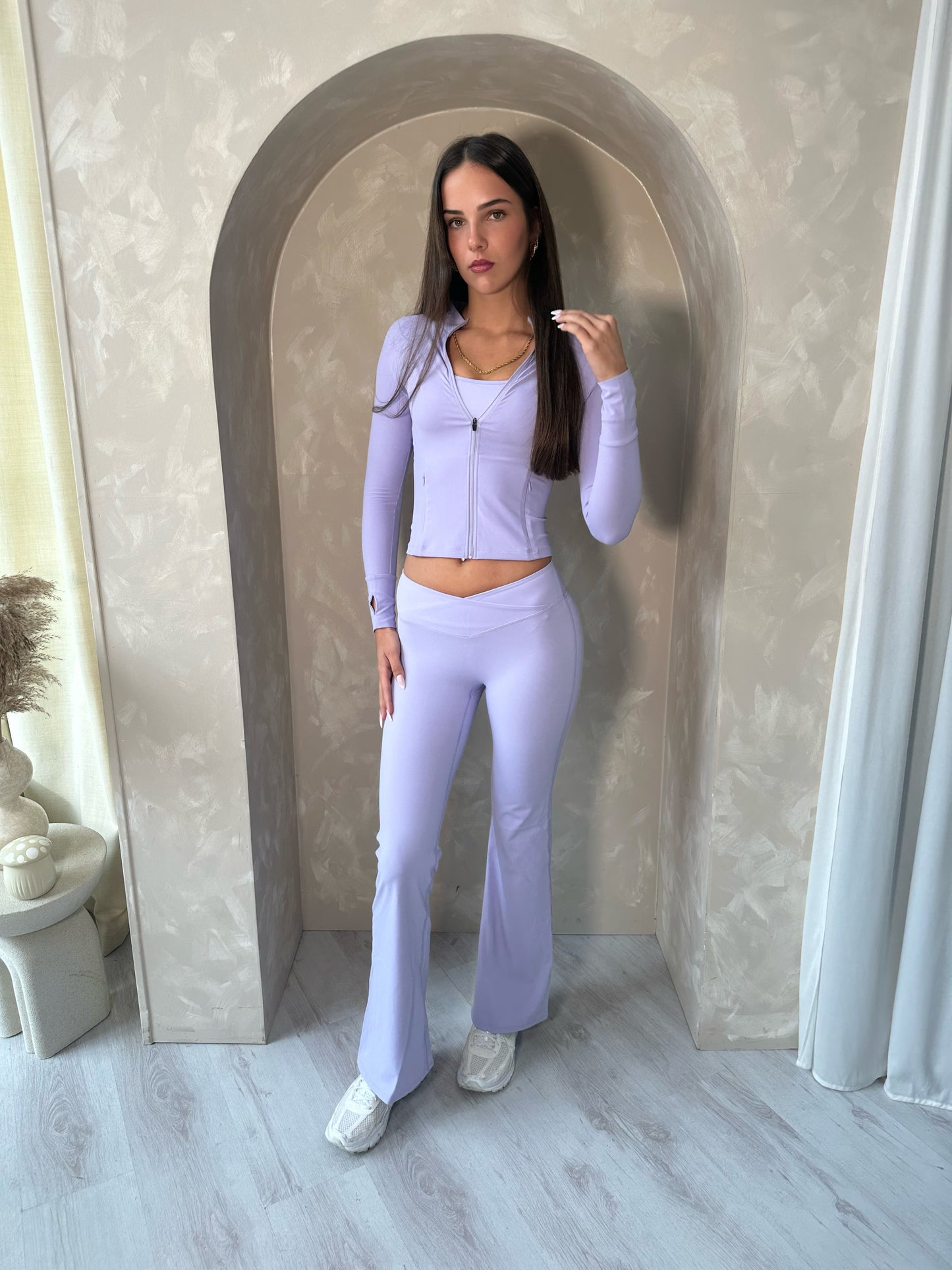 Crop, Leggings, and Jacket Gym Set in Purple or Black