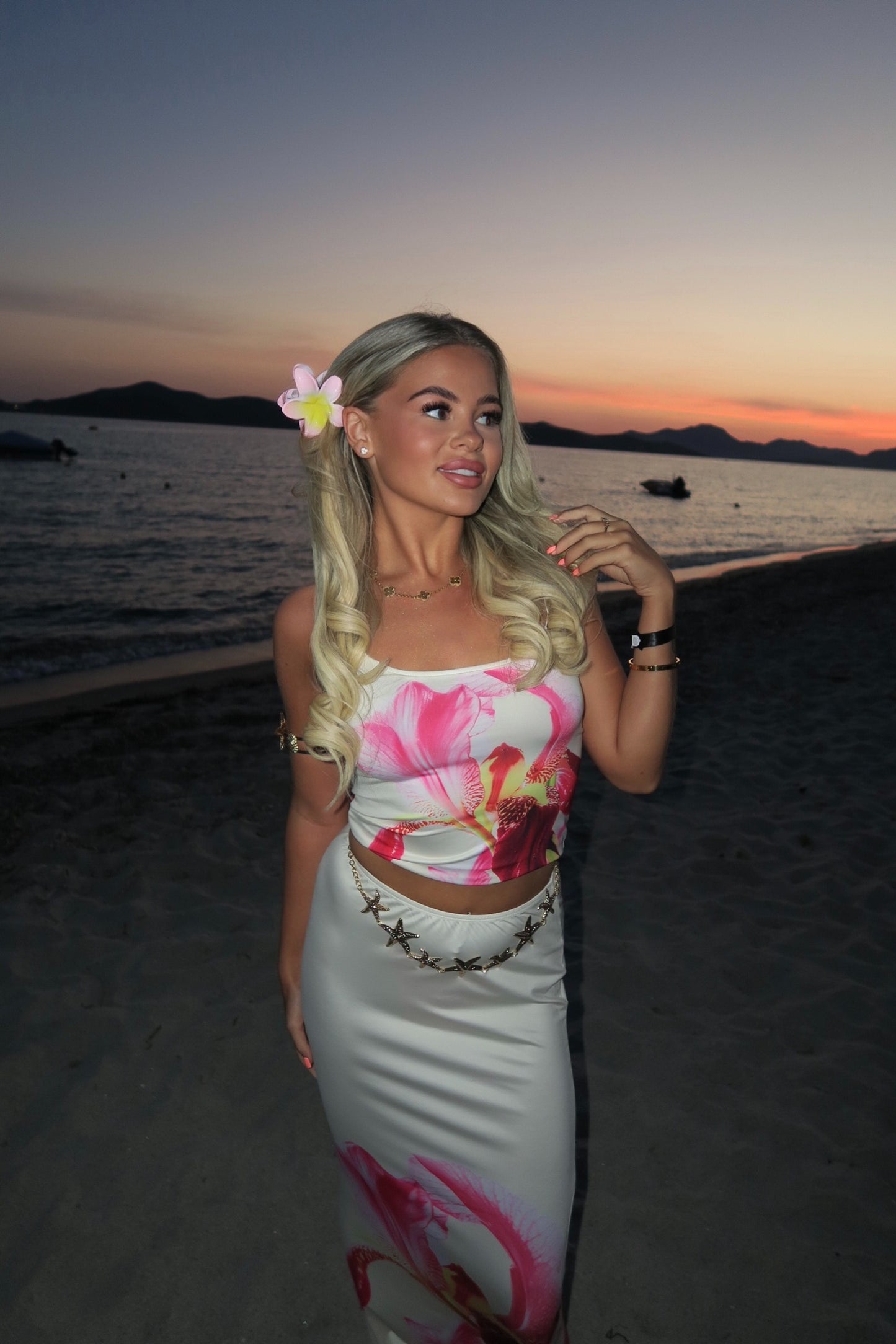 Strappy Floral Cami Top and Maxi Skirt Co-Ord in Yellow and Pink