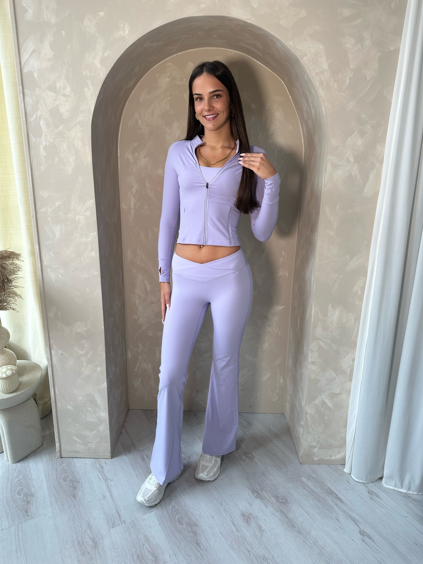 Crop, Leggings, and Jacket Gym Set in Purple or Black