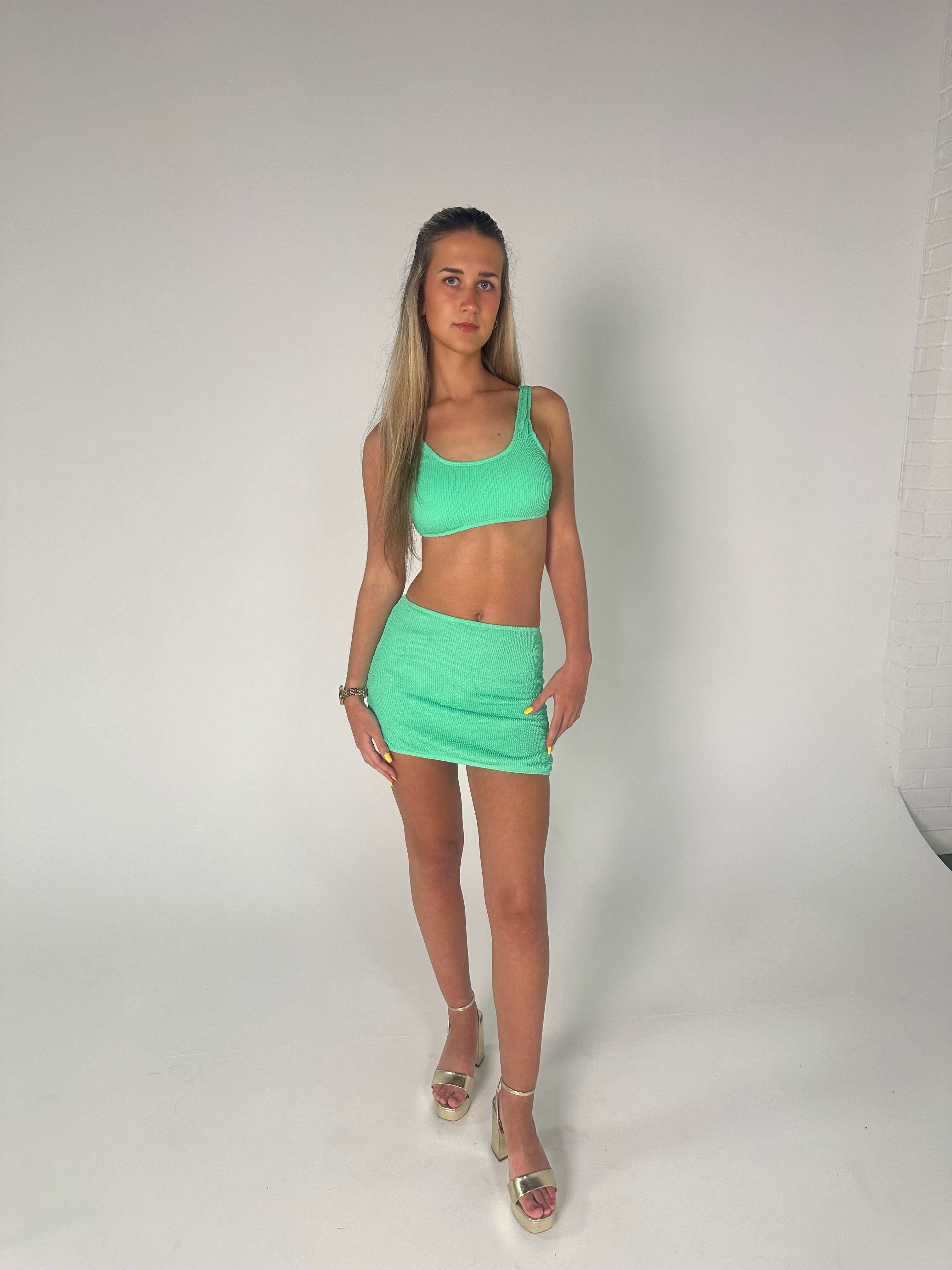Ribbed Three Piece Swim Set in Green