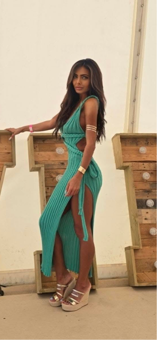 Deep Plunge Halter Wrap Around Dress in Green