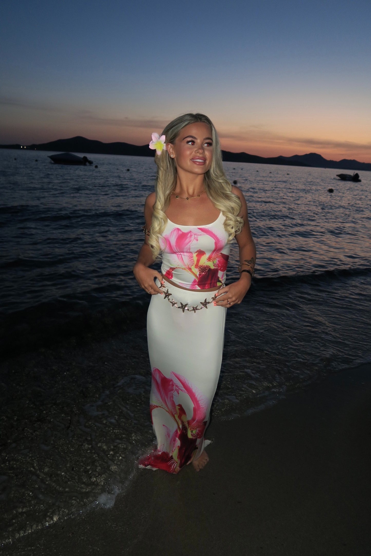 Strappy Floral Cami Top and Maxi Skirt Co-Ord in Yellow and Pink