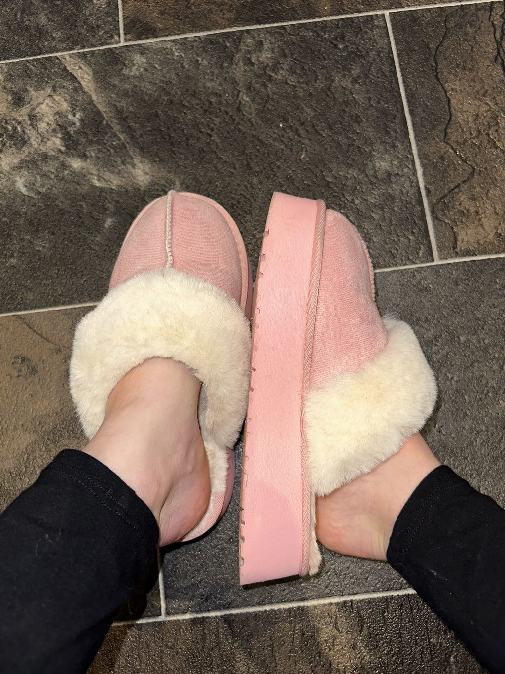 Faux Fur Slip On Platform Shoe in Pink, Black or Cream