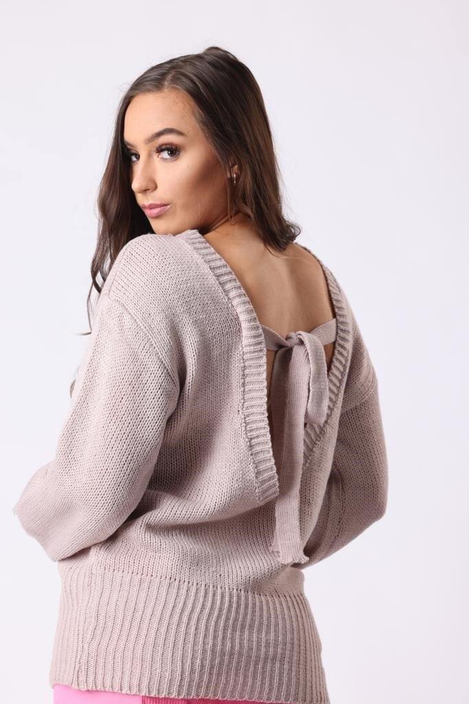 Backless Bell Sleeve Jumper in Beige - watts that trend