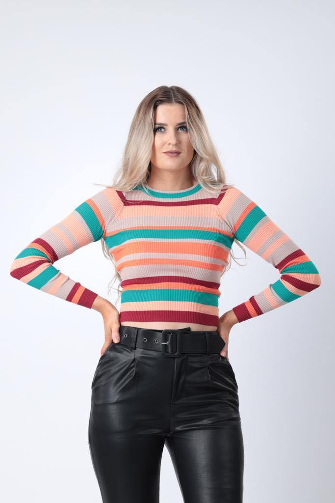 Colourful Striped Knitted Jumper - watts that trend