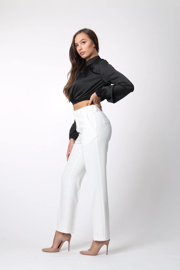 Cropped Silky Top in Black - watts that trend