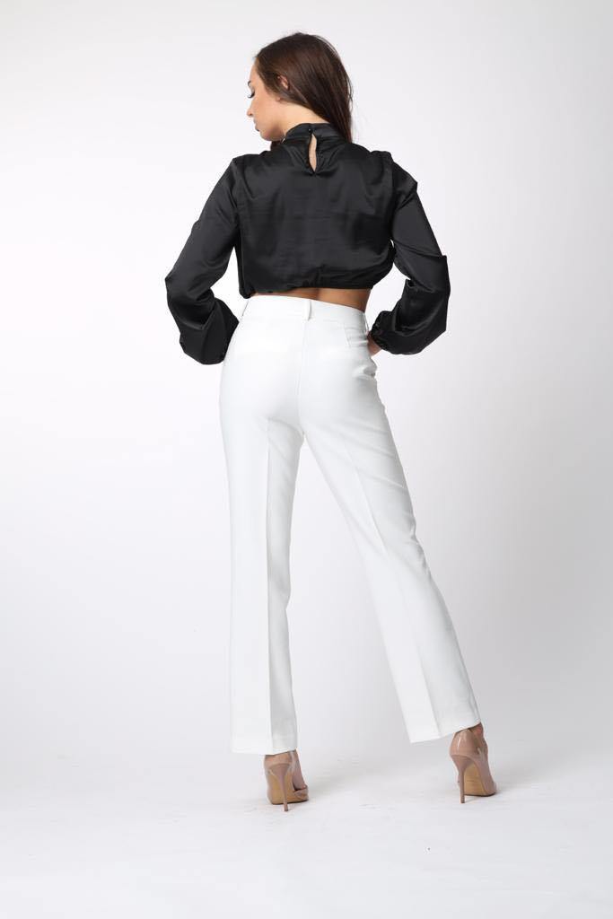 Cropped Silky Top in Black - watts that trend
