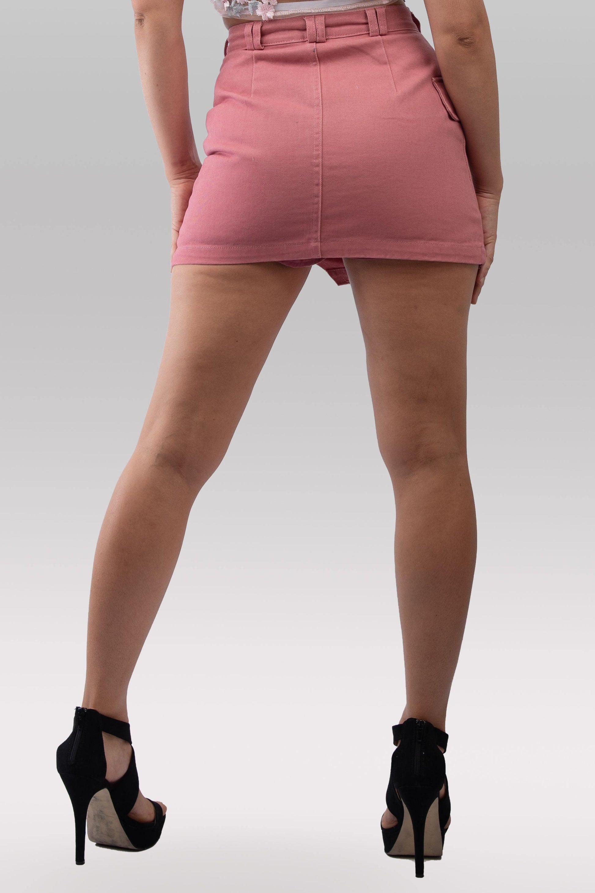 Denim Asymmetric Skort in Pink - watts that trend