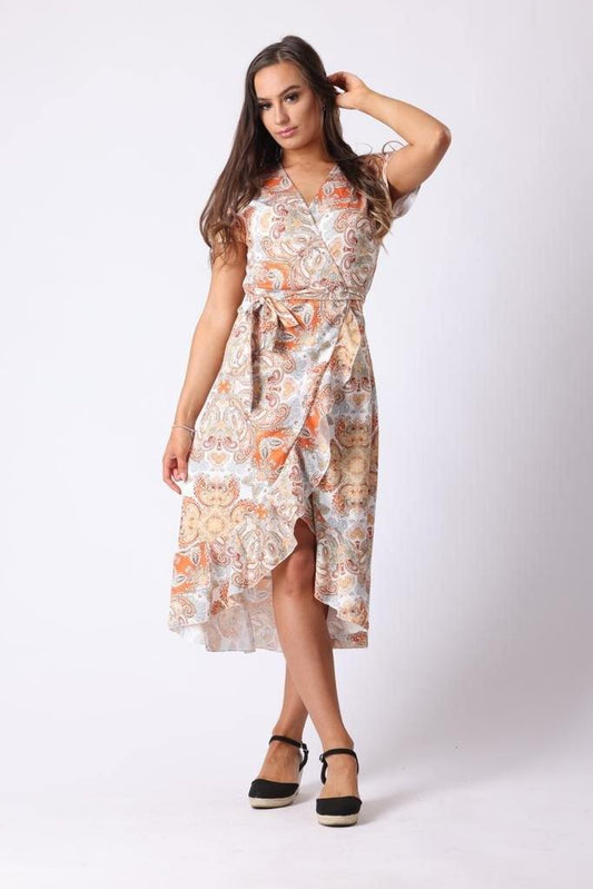 Floral Tie Waist Midi Dress - watts that trend