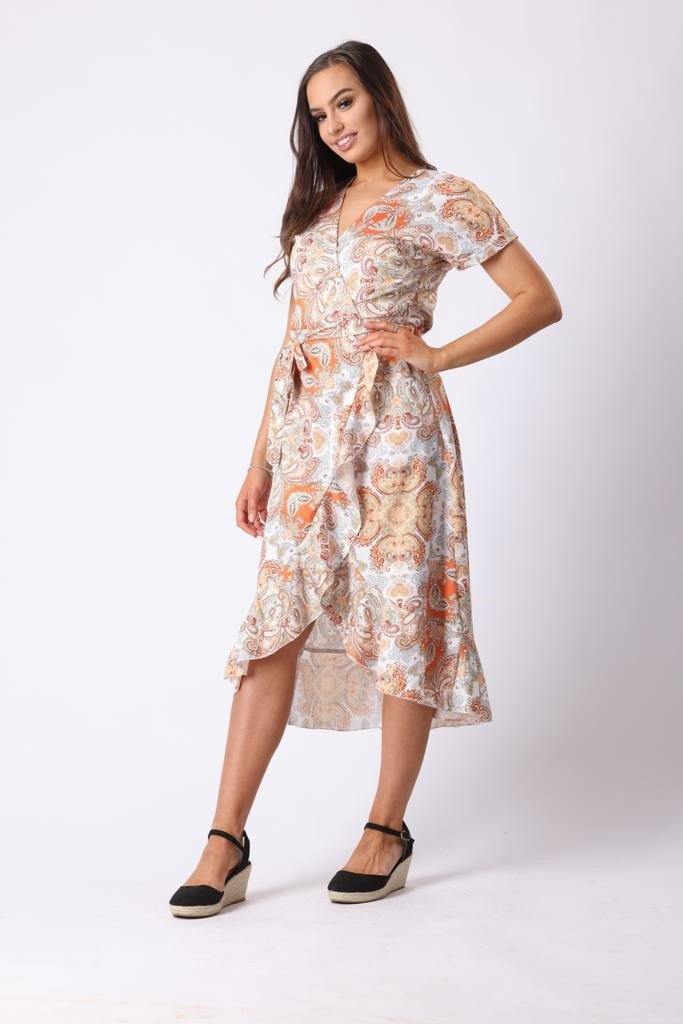 Floral Tie Waist Midi Dress - watts that trend