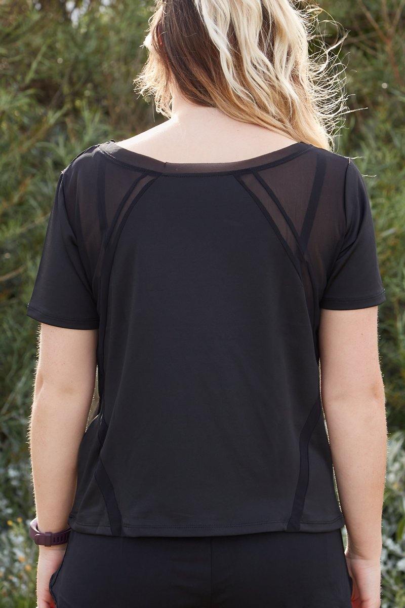 Mesh Shoulder Gym Top in Black - watts that trend