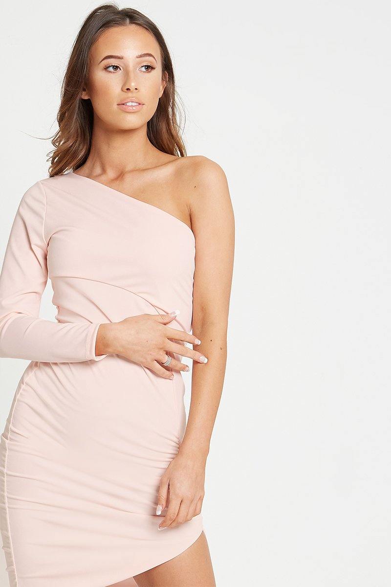 Off The Shoulder Detail Dress in Pink - watts that trend
