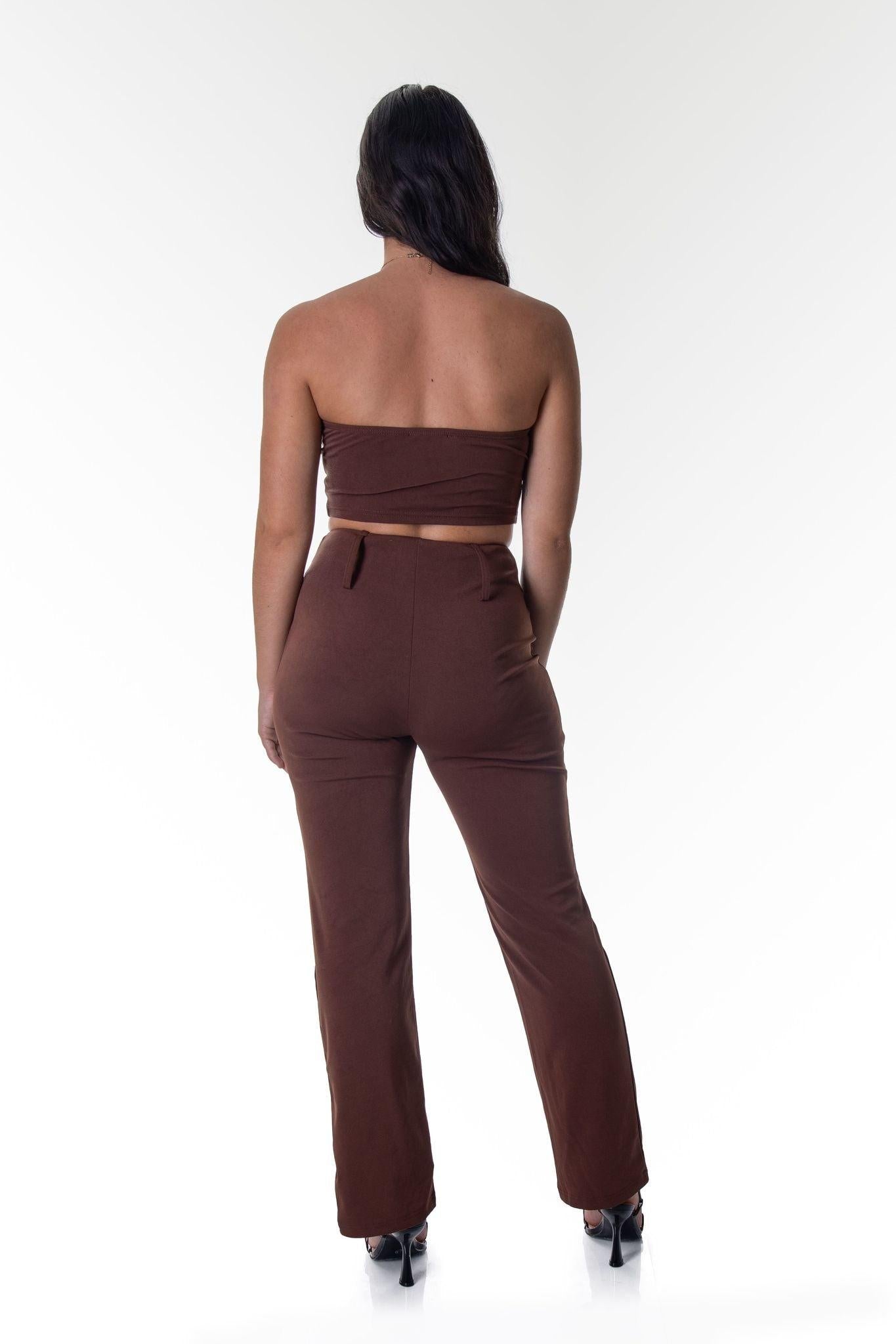 Panelled Bandeau Crop Top in Brown - watts that trend