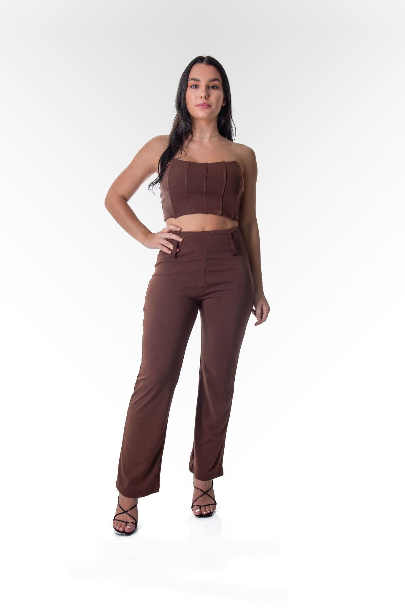 Panelled Bandeau Crop Top in Brown - watts that trend