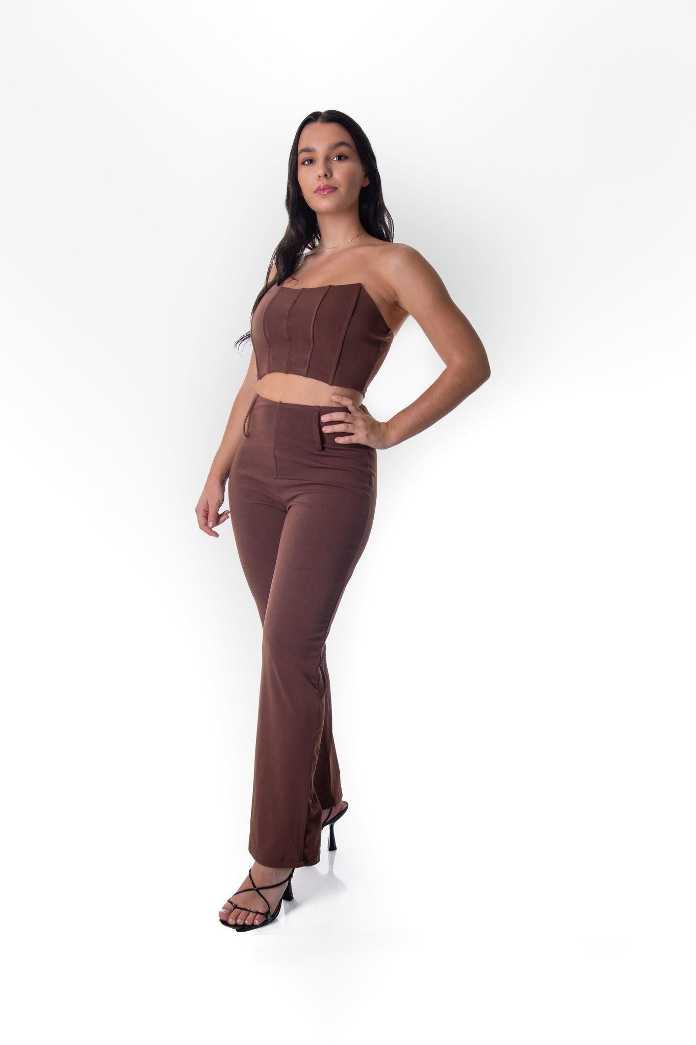 Panelled Bandeau Crop Top in Brown - watts that trend