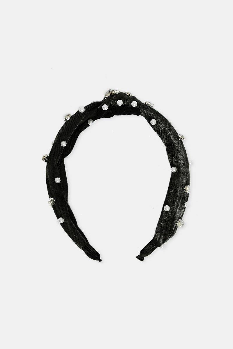 Pearl Velvet Hairband in Black - watts that trend