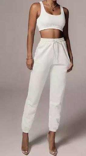 Premium Crop Top and Jogger Lounge Sets in Brown, White and Beige - watts that trend