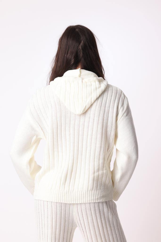 Ribbed Hoodie in White - watts that trend