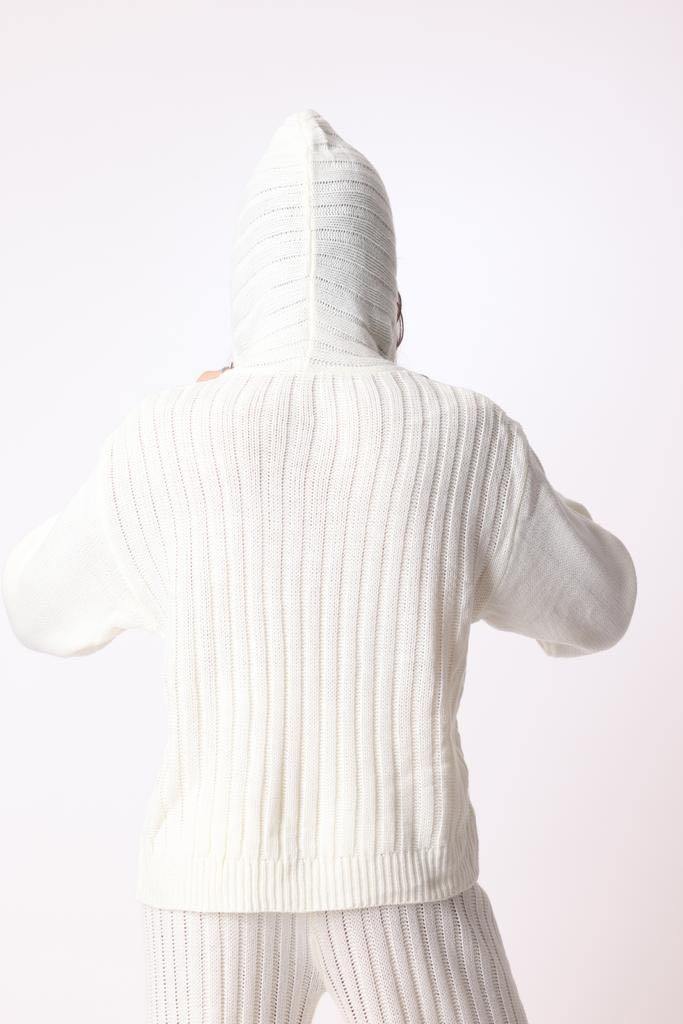 Ribbed Hoodie in White - watts that trend