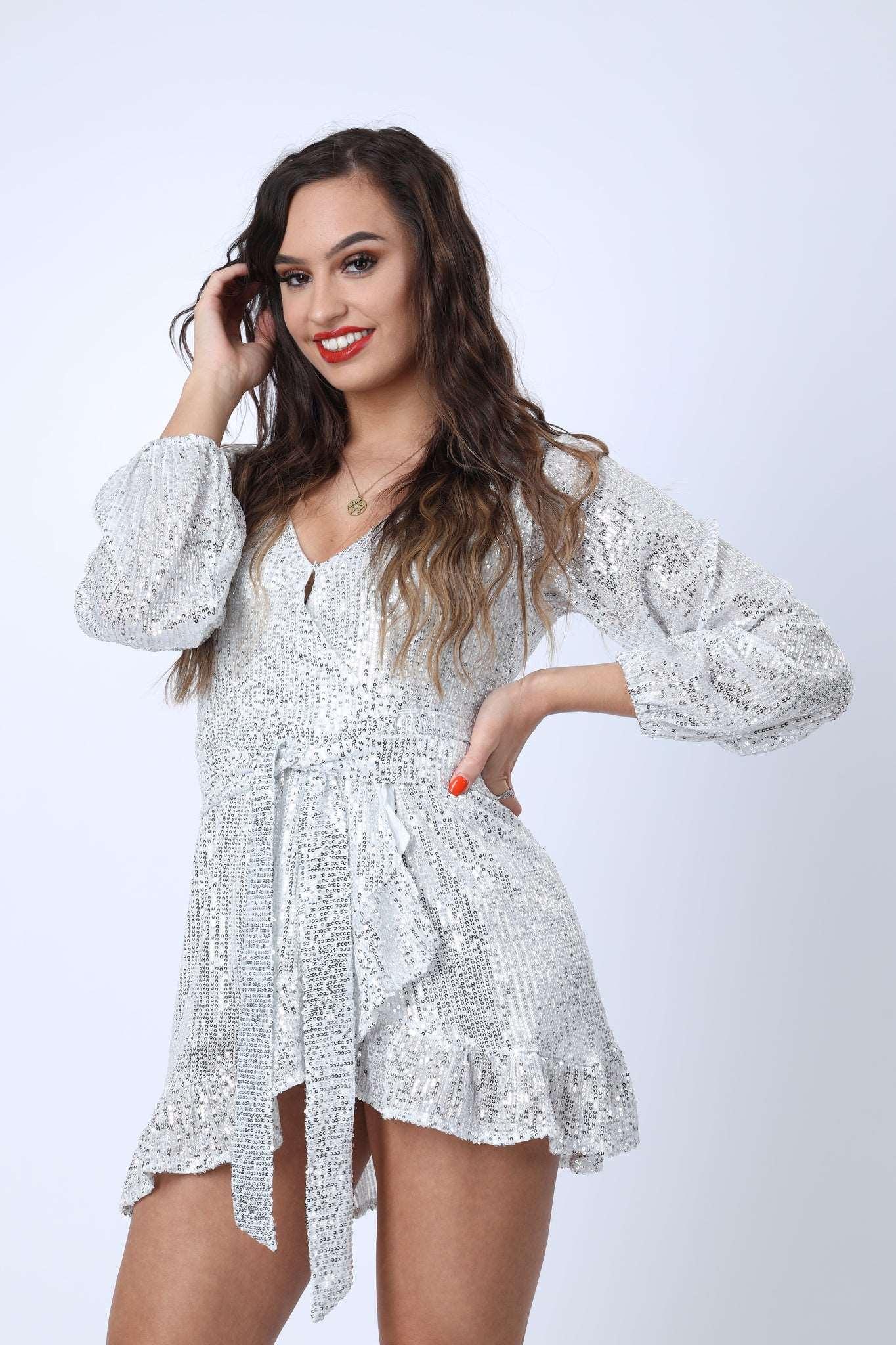 Sequin Party Dress in Silver