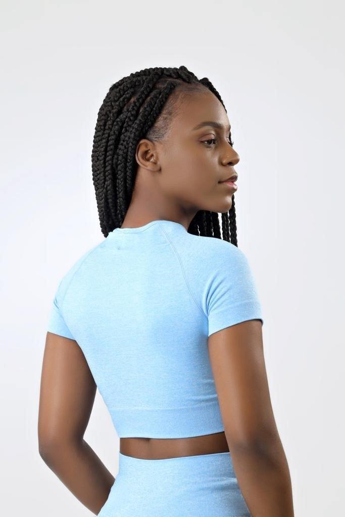 Short Sleeve Crop Top in Blue - watts that trend