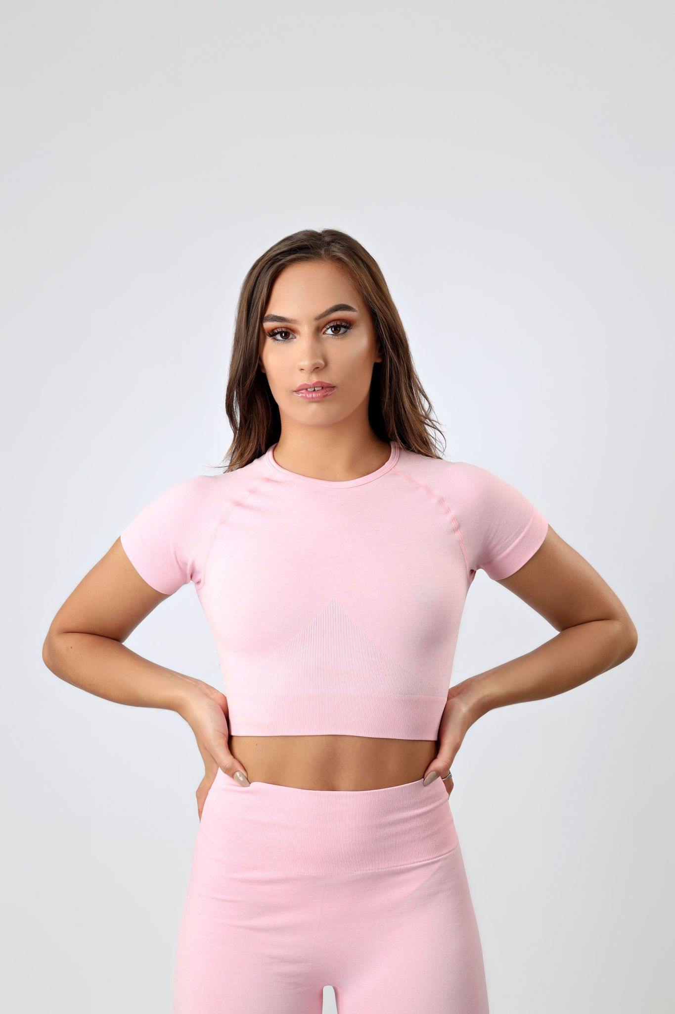 Short Sleeve Crop Top in Pink - watts that trend