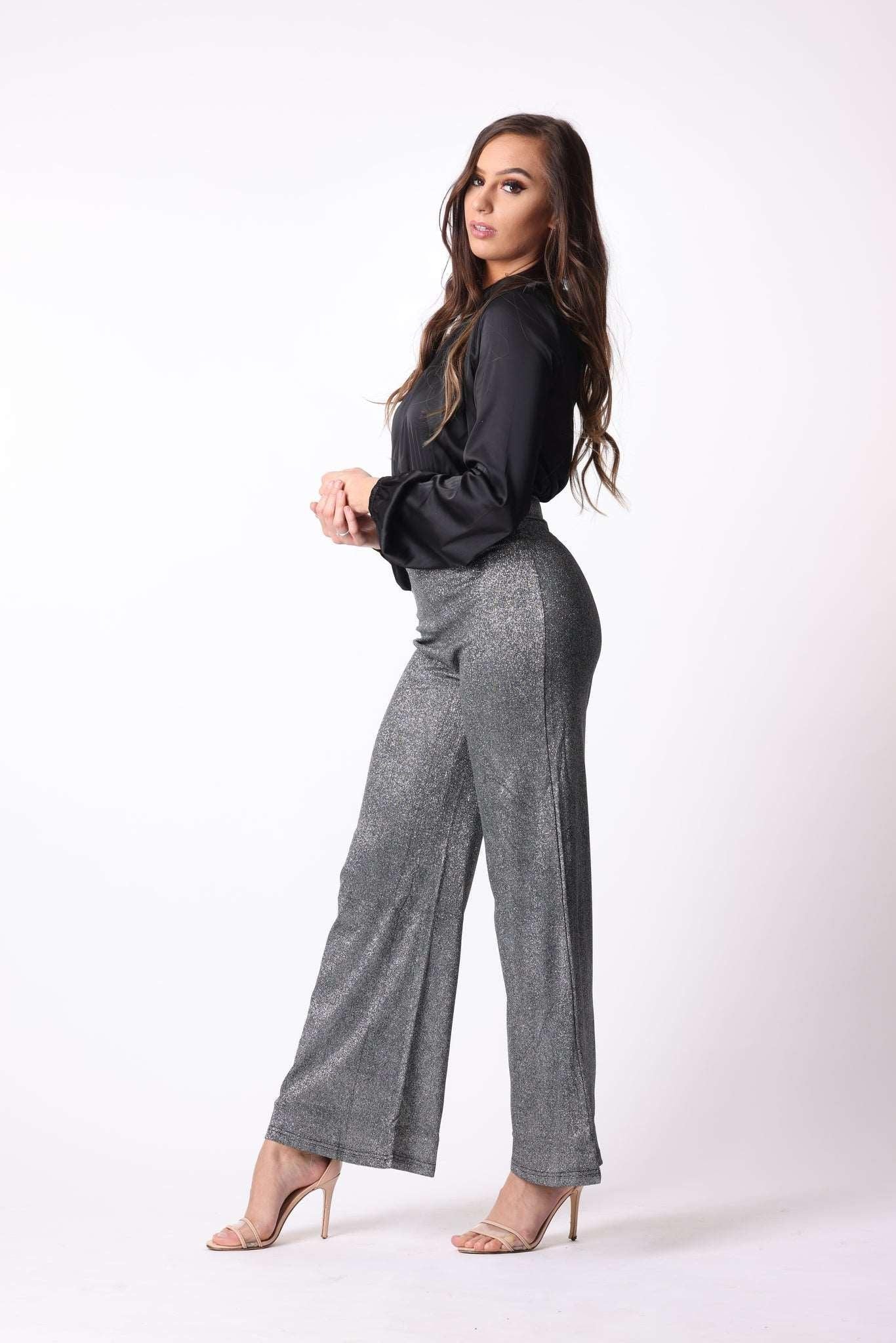 Sparkly Wide Leg Trousers in Grey