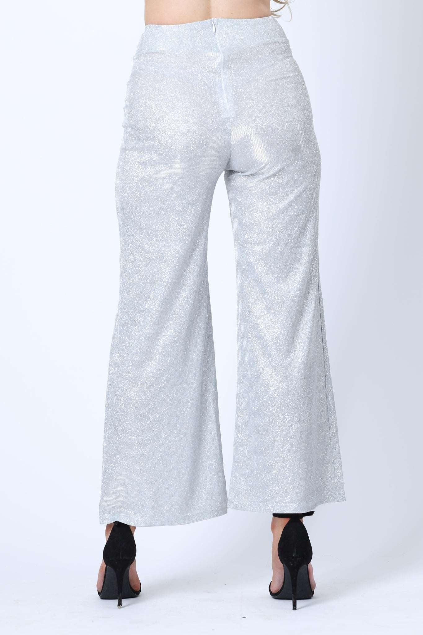 Sparkly Wide Leg Trousers in Silver