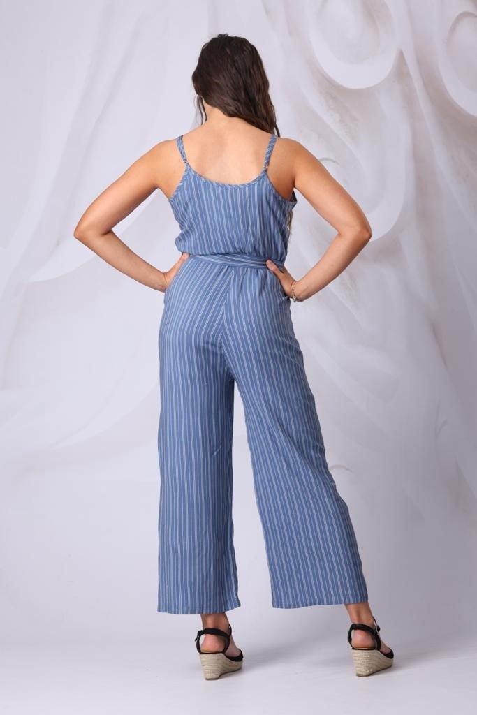 Striped Wide Leg Jumpsuit in Blue - watts that trend