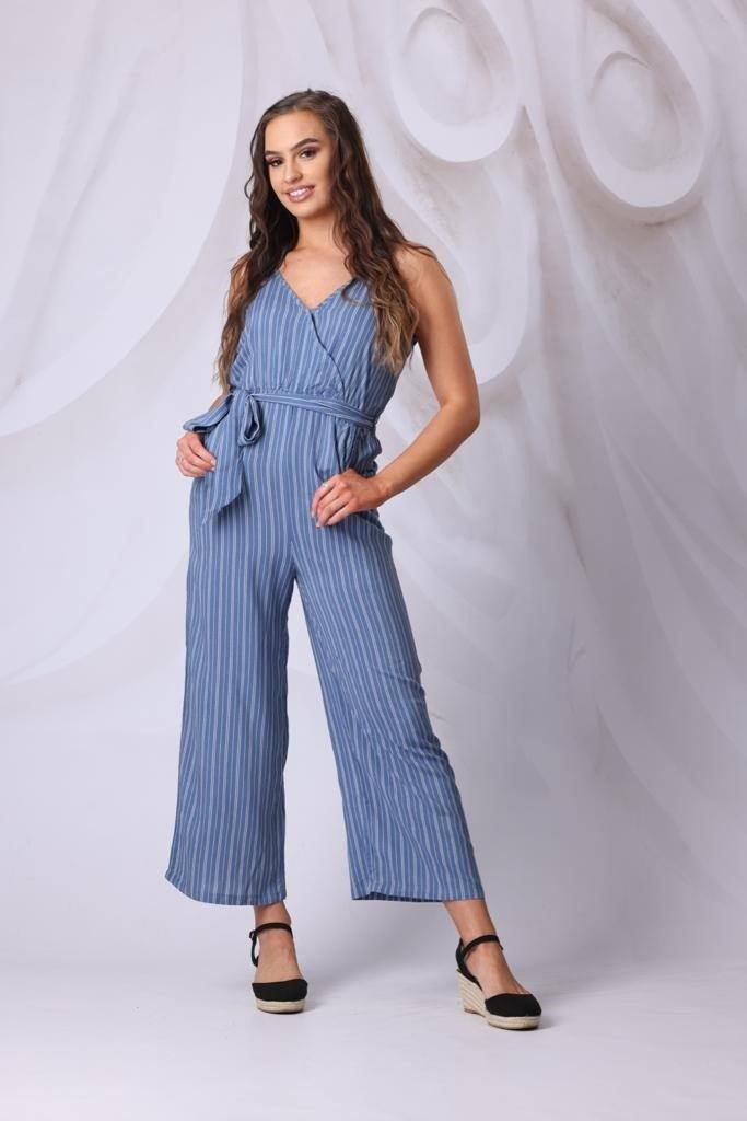 Striped Wide Leg Jumpsuit in Blue - watts that trend