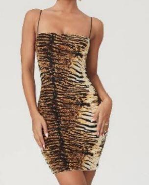 Tiger Print Strappy Bodycon Dress - watts that trend