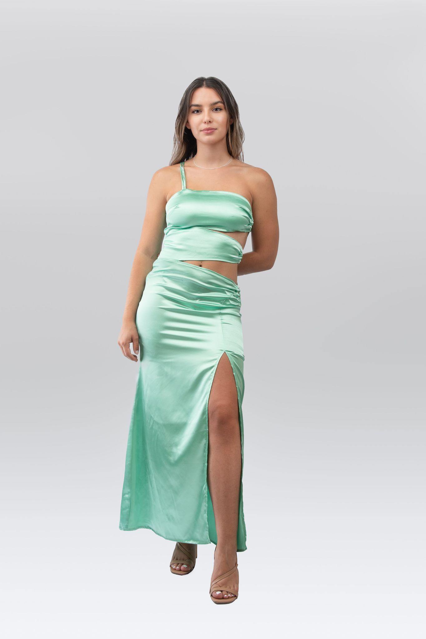 Triple O Ring Thigh Split Dress in Emerald Green - watts that trend