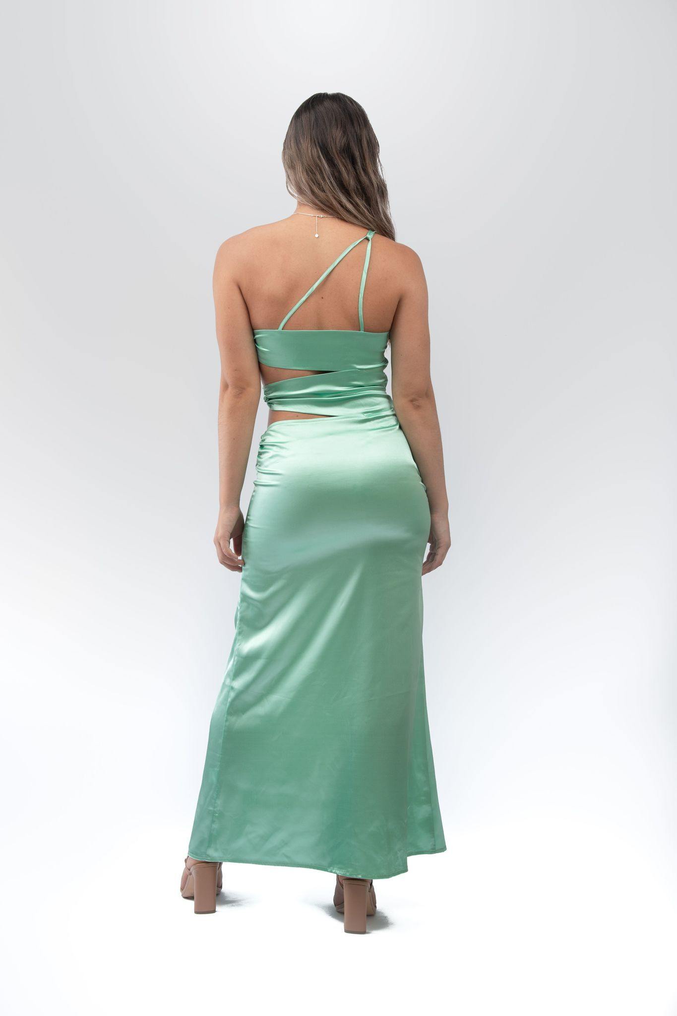 Triple O Ring Thigh Split Dress in Emerald Green - watts that trend